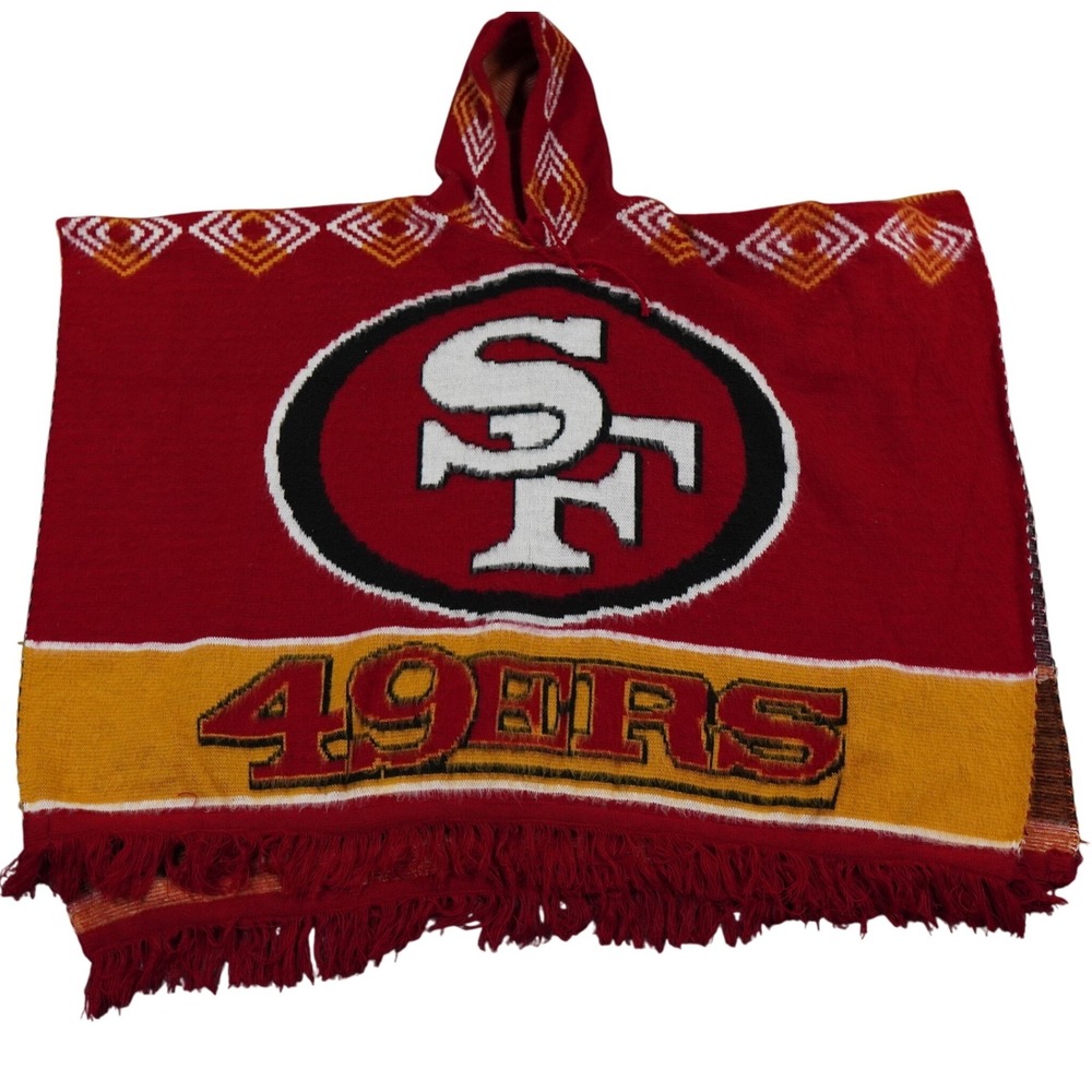VTG 49ers Tejidos Ruminahui Poncho Mens XL Red Logo Wool Heavy Blend Gorpcore